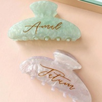Pince à cheveux en acétate personnalisée Bemay avec logo gravé doré, accessoire polyvalent pour femme