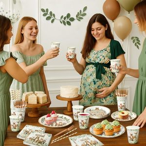 Set di Stoviglie Usa e Getta per Festa Baby Shower a Tema Safari e Giungla - Per 50 Ospiti, Include Piatti, Tovaglioli, Bicchieri, Cannucce e Forchette - Product Image 2