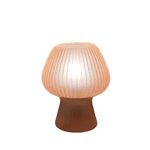 玻璃蘑菇台灯房间装饰发光二极管E27 Usb Au Cn欧盟英国美国插头磨砂条纹3色可调光复古夜灯