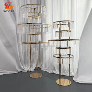 Rueda de La Fortuna lisa, centro de mesa dorado para boda, soporte de flores, colgantes acrílicos, mesa, pieza central, decoración, tiras de cristal, borla - Product Image 3