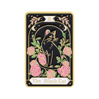 Pin Enamel Kustom Kartu Tarot Kucing Hitam III Bros Gotik Emas Mawar Merah Muda Bunga Logam Lencana Kerah Logam Perhiasan Hadiah