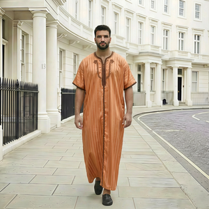 Alaseel moroccan thawb สำหรับผู้ชายผ้าโพลีเอสเตอร์ระบายอากาศอาหรับ jubba Eid สำหรับงานแต่งงานมัสยิดเสื้อผ้าทางศาสนา - Product Image 1