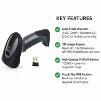 Dispositivo Industrial de Captura de Códigos de Barras USB 2.4G con Sensor CMOS, 300 Escaneos/Segundo, para Gestión de Inventario en Almacenes y Logística