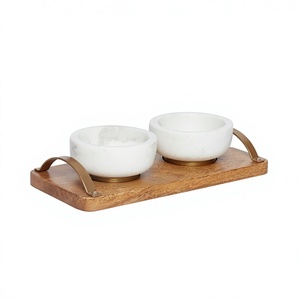 Bols en marbre blanc de qualité supérieure avec plateau en bois, taille et forme personnalisées, vaisselle, bol de service à prix avantageux - Product Image 1