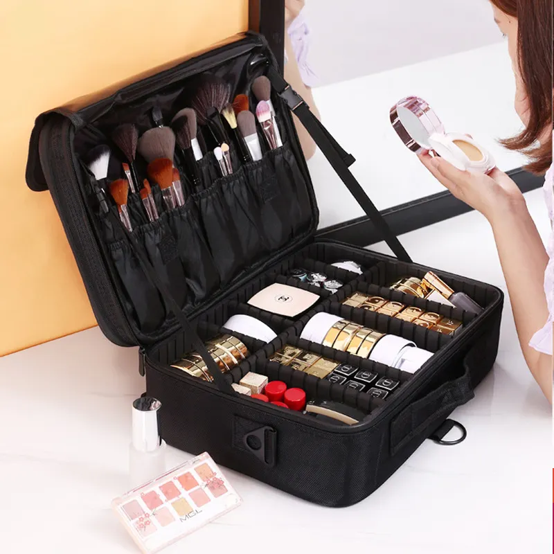 Bolsas de cosméticos profesionales personalizadas, estuche rígido Oxford 1680D, caja de maquillaje de moda para mujeres, caja de herramientas de belleza para uñas, bolsas de maquillaje portátiles