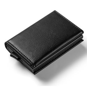 <span class=keywords><strong>Smart</strong></span> RFID sottile in metallo porta carte di credito in vera pelle portafoglio Pop-up con chiusura a cerniera a breve lunghezza fodera in poliestere per gli uomini - Product Image 2