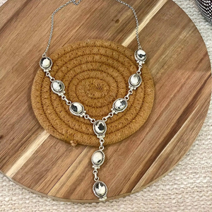 HIGH QUALITY STERLING SILVER & WHITE BUFFALO <b>LARIAT</b> NECKLACE GIFT FOR HER - Product Image 1