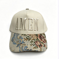 Casquette de baseball ajustable en coton pour femme avec motif floral et bordure Paisley, design AMEN, thème religieux, OEM/ODM