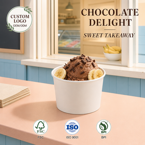 Coppette Monouso per Yogurt Gelato, Contenitori per Alimenti per Feste, Confezioni Personalizzate, Bicchieri di Carta per Gelato con Cucchiaini - Product Image 1