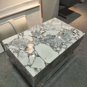 ชุดโต๊ะกาแฟหินอ่อนขนาดใหญ่ ตกแต่งบ้าน ห้องนั่งเล่น ดีไซน์พิเศษ ลายหินอ่อนโอเชียนสตอร์ม พร้อมฐานหินอ่อน - Product Image 1