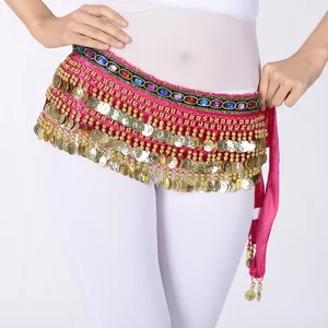 Oryantal Dans Kalça Eşarbı Altın 248 Paralı 150cm Renkli Taşlı Mısır Üçgen Kadife Kemer Performans Eteği Kalça Sarma Bandı - Product Image 1