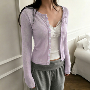 Blusa de Punto para Mujer, Cuello en V, Botones, Manga Larga, Estilo Casual para Oficina, Protección Solar, Nueva Llegada, Ligera - Product Image 6