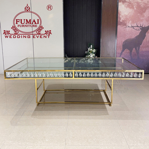Golden Metal Frame Tempered Glass Top Dining <b>Table</b> Modern Contemporary Hotel Furniture - Product Image 3