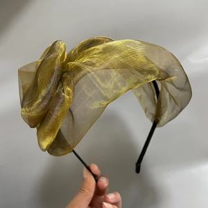 HZO-25029 elegante Tulle ampia parrucca alla moda fascia per capelli natale fascia per capelli da donna turbante da allenamento con fiocco fasce per la testa in Organza - Product Image 4
