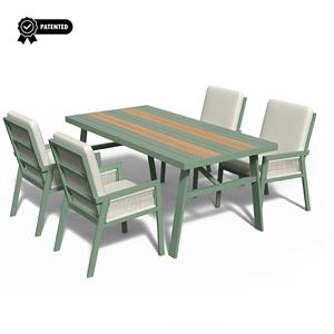 AJUNION高級北欧ガーデンレストラン家具アルミ熱転送ダイニングテーブルポリラタンアームレスト屋外ダイニングセット - Product Image 1