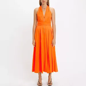 Custom 2024 Lady New Fashion Oem High Quality Summer Zip Front A Line Short Maxi Dress Women