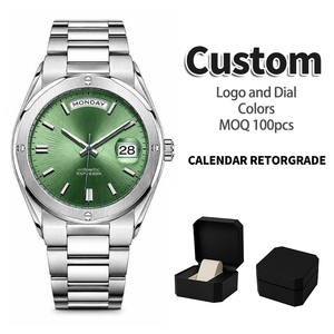 Montre automatique OEM personnalisée en acier inoxydable, cadran vert émeraude, date et jour, mouvement Miyota 8285, étanche, avec boîte, fabricant. - Product Image 1