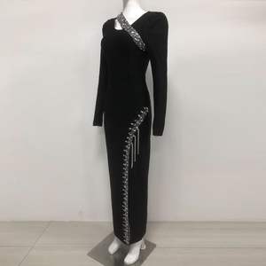 Vespera 时尚高品质女式长袖及地水晶舞会礼服，采用防静电涤棉面料 - Product Image 2