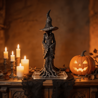 Statue de sorcière gothique en résine, faite à la main, pour une décoration unique de bureau ou de maison à l'occasion d'Halloween