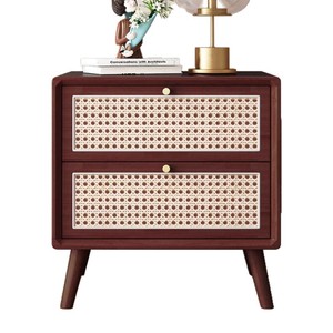 Solid Wood <b>Bedside</b> Table With Wicker Drawers Natural Color Japanese Style Bedroom <b>Storage</b> Cabinet - Product Image 5