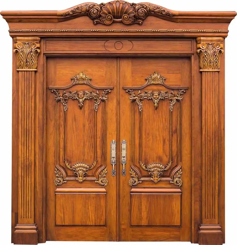 ठोस लकड़ी पर नक्काशी मुख्य दरवाजा लकड़ी के दरवाजे डिजाइन दोहरी प्रविष्टि लकड़ी के दरवाजे