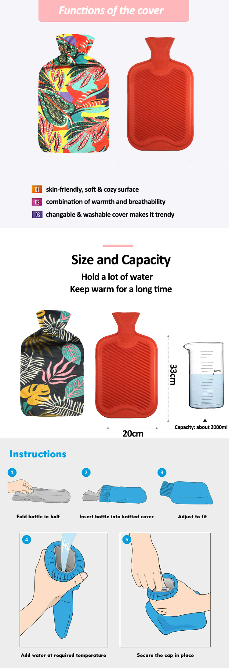 natural wheat bag heat pack microwavable and winter warm rubber hot water bag with cover