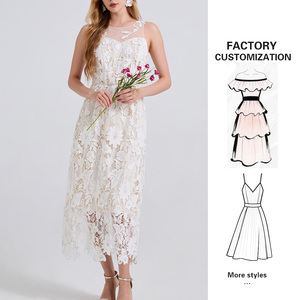 <span class=keywords><strong>Vestido</strong></span> de Verano Personalizado Estilo Vintage con Cintura Imperio, Antiestático, con Tirantes, Encaje <span class=keywords><strong>Guipur</strong></span> y Diseño Adelgazante de Malla con Bordado 3D para Mujer - Product Image 1