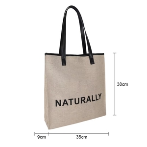 Bolsa de Compras Reutilizable con Asa de Cuero PU y Bolsillo Desmontable, Fabricante de Bolsas de Yute Natural Personalizadas - Product Image 2