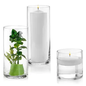 Vase à fleurs en verre transparent, grand cylindre, décoration de maison, Pot de fleurs, pour plantes de mariage, vente en gros