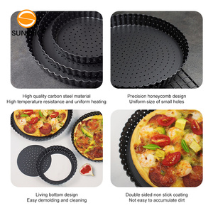 <span class=keywords><strong>Teglia</strong></span> Rotonda per Torte e Pizza con Fondo Removibile, in Acciaio al Carbonio Perforato per Forno - Product Image 5
