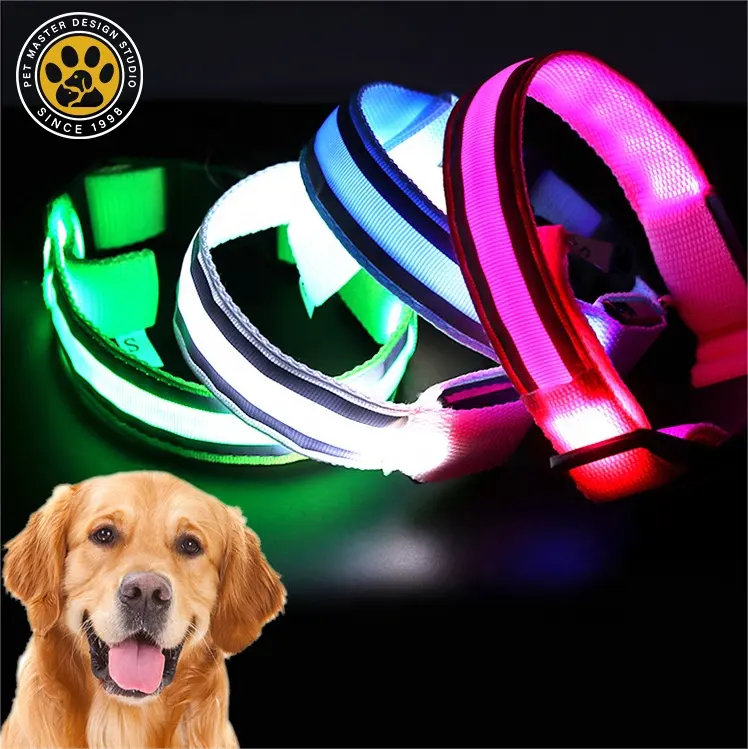 SinSky USB Rechargeable Pet Collars Eco Friendly Reflective Adjustable Night Safety Flashing LED Dog Cat Collars