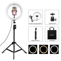 Dropshipping PULUZ lampu cincin LED 10.2 inci 26cm, dudukan Tripod 1.1m lampu Video Vlog siaran langsung kit lampu cincin Selfie