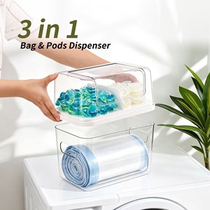 Contenitore in Plastica per Sacchetti della Spazzatura 400ml, Organizzatore Estraibile 2-in-1 con Scomparti per Capsule di Detersivo e Pastiglie Profumate - Product Image 1