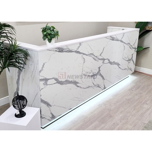 Natural Stone White Marble Front <b>Desk</b> Reception I Shape Service Hotel Office - Product Image 4