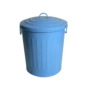 Verzinkter Außen abfall behälter 12L-64L Runder Mülleimer mit Deckel Kunden spezifischer Metall küchen behälter