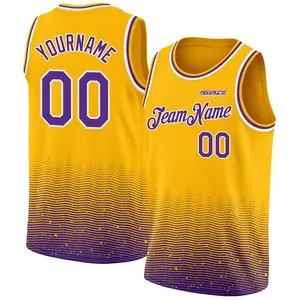 Custom Nieuw Ontwerp Los Angeles Basketbal Jersey Uniform Sublimatie Geel Bedrukt Basketbal Jersey