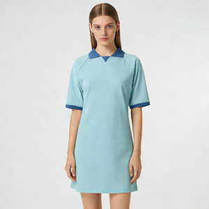 Polo Collar Shift <strong>Dress</strong> - Contrast Trim Short-Sleeve Casual <strong>Dress</strong> (Customizable Logo Print/Embroidery, Soft Breathable Fabric) - Product Image 2