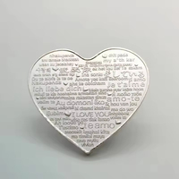 Pièces de monnaie souvenirs en métal en forme de cœur avec rose argentée, cadeau de la Saint-Valentin pour les amoureux, vente en gros