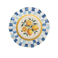 Assiette de dîner en céramique avec logo personnalisé, motif citron sous glaçure, style rétro à carreaux, assiette à dessert en céramique givrée