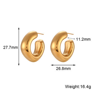 Wholesale Stainless Steel <strong>Silver</strong> CC Shape <strong>Hoop</strong> Earrings <strong>Chunky</strong> Glossy Gold <strong>Hoops</strong> Tarnish Free Jewelry Geometric <strong>Hoop</strong> Earring - Product Image 2