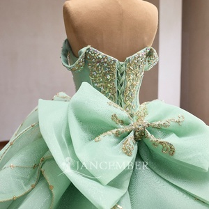Rsm261096 Romantic Beaded Corset Gold Lace Applique Mint Green <b>Glitter</b> Tulle <b>Ball</b> Gown Quinceanera Dress Jancember - Product Image 4