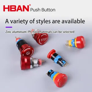 Hban 1NO1NCプラスチック製レッドマッシュルームヘッドツイストリリースオンオフプッシュボタン緊急停止スイッチ