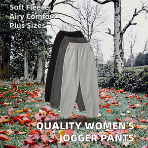 Custom Women's High Quality Elastic <b>Waist</b> Jogger Pants Solid Color Brushed Fleece Sweatpants Plus Size Flat Front Breathable - Product Image 3