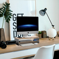 Support d'écran double niveau extensible Upergo en alliage d'aluminium et MDF, organiseur de bureau pour ordinateur portable, imprimante, cuisine