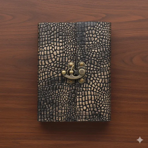 สมุดบันทึกหนังจระเข้ลายนูนทำมือ ปกสีบรอนซ์แบบเรียบง่าย พร้อมกระดาษขอบหยัก สไตล์วินเทจ - Product Image 3