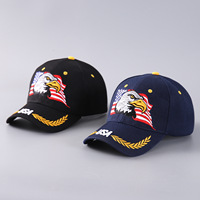 Casquette de baseball structurée à 6 panneaux en acrylique avec logo d'aigle brodé personnalisé, visière incurvée, réglable par auto-agrippant, unisexe, vente en gros