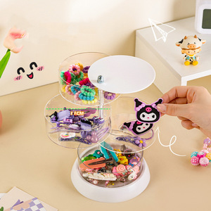 Childrens Hair Accessory Storage Box Round <b>Rotating</b> With Transparent Window For Hair Clips Ties Bands Jewelry Organizing - Product Image 3