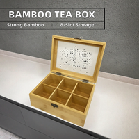 Boîte à thé rectangulaire en bambou naturel à 8 compartiments, rangement de cuisine avec laque transparente, style japonais classique traditionnel