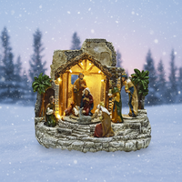 Décoration de crèche en polyrésine de style européen avec lumières LED musicales, fonctions animées, USB inclus, certifiée CE (usage intérieur)
