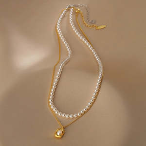 Collier simple à double rangée de perles rondes pour femmes, en argent sterling S925 - Product Image 5